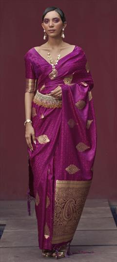 Festive, Traditional Pink and Majenta color Saree in Naylon Silk fabric with South Weaving, Zari work : 1847881