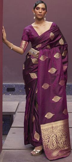 Festive, Traditional Pink and Majenta color Saree in Naylon Silk fabric with South Weaving, Zari work : 1847884