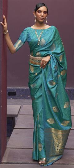 Festive, Traditional Blue color Saree in Naylon Silk fabric with South Weaving, Zari work : 1847887