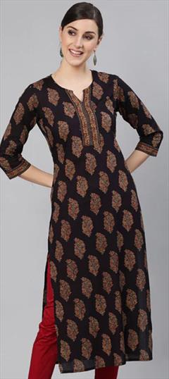 Casual Black and Grey color Kurti in Cotton fabric with Straight Printed work : 1848041