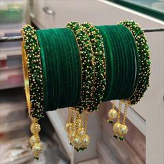 Green color Bangles in Metal Alloy studded with Beads & Enamel : 1848308