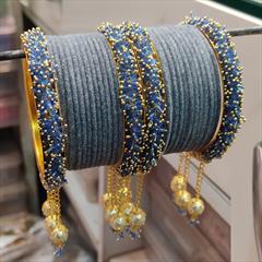 Blue color Bangles in Metal Alloy studded with Beads & Enamel : 1848310
