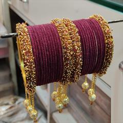 Purple and Violet color Bangles in Metal Alloy studded with Beads & Enamel : 1848313