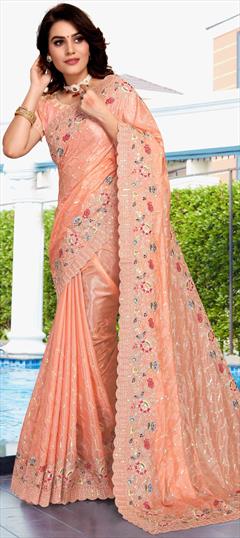 Traditional, Wedding Pink and Majenta color Saree in Crepe Silk, Silk fabric with South Embroidered, Resham, Sequence, Thread work : 1848523