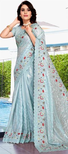 Traditional, Wedding Blue color Saree in Crepe Silk, Silk fabric with South Embroidered, Resham, Sequence, Thread work : 1848540