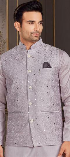 Purple and Violet color Nehru Jacket in Art Silk fabric with Mirror, Thread work : 1848749