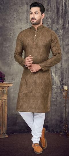 Beige and Brown color Kurta Pyjamas in Cotton fabric with Digital Print work : 1848849