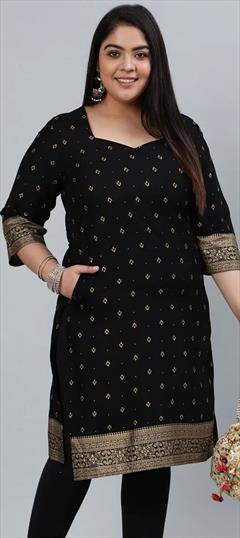 Festive Black and Grey color Kurti in Rayon, Viscose fabric with Straight Printed work : 1848870