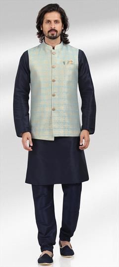 Blue color Kurta Pyjama with Jacket in Jacquard fabric with Weaving work : 1849288