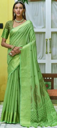 Traditional Green color Saree in Chanderi Silk, Silk fabric with South Weaving, Zari work : 1849445