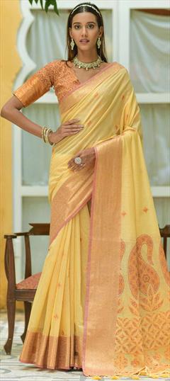 Traditional Yellow color Saree in Chanderi Silk, Silk fabric with South Weaving, Zari work : 1849446