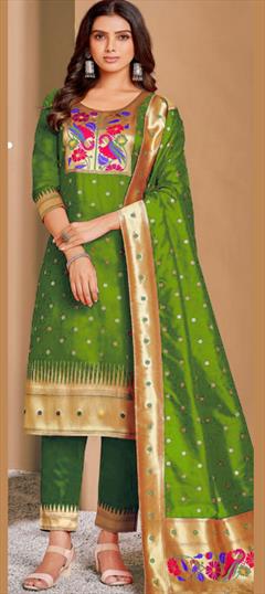 Festive, Party Wear Green color Salwar Kameez in Silk fabric with Straight Printed work : 1849451