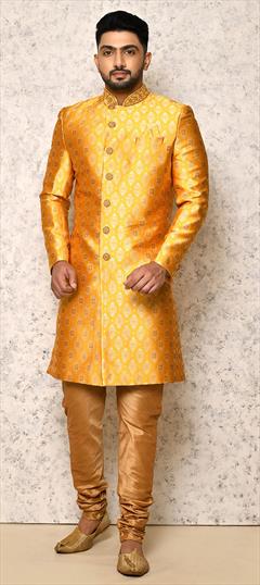 Yellow color IndoWestern Dress in Art Silk fabric with Embroidered work : 1849459