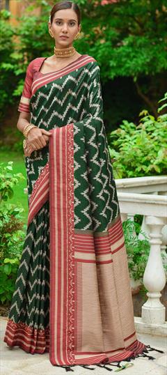 Traditional Green color Saree in Art Silk, Silk fabric with South Weaving work : 1849566