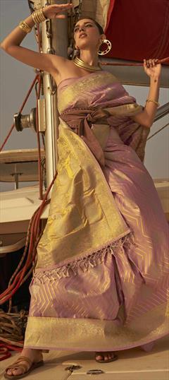 Traditional, Wedding Pink and Majenta color Saree in Satin Silk, Silk fabric with South Weaving work : 1849722