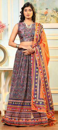 Party Wear, Reception Multicolor color Lehenga in Satin Silk fabric with A Line Printed work : 1849787