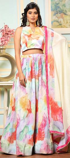 Party Wear, Reception Multicolor color Lehenga in Satin Silk fabric with A Line Printed work : 1849790