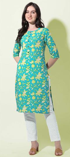 Casual Blue color Salwar Kameez in Rayon fabric with Printed work : 1850223
