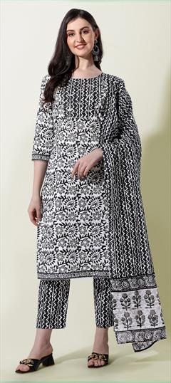 Casual, Festive White and Off White color Salwar Kameez in Cotton fabric with Straight Printed work : 1850383