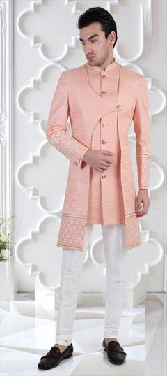 Pink and Majenta color IndoWestern Dress in Brocade fabric with Embroidered, Gota Patti, Thread work : 1850400