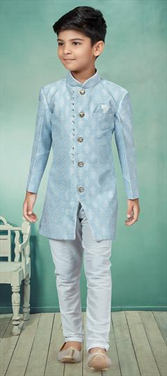 Blue color Boys Indo-Western in Banarasi Silk fabric with Zari work : 1850425