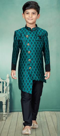 Black and Grey, Green color Boys Indo-Western in Banarasi Silk fabric with Zari work : 1850507