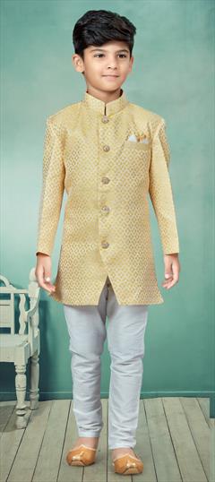 Yellow color Boys Indo-Western in Banarasi Silk fabric with Zari work : 1850511