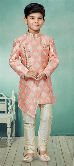 Beige and Brown color Boys Indo-Western in Banarasi Silk fabric with Zari work : 1850514
