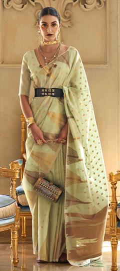 Festive, Navratri Green color Saree in Handloom fabric with Classic Weaving work : 1850600