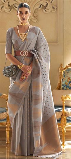 Festive, Navratri Black and Grey color Saree in Handloom fabric with Classic Weaving work : 1850606