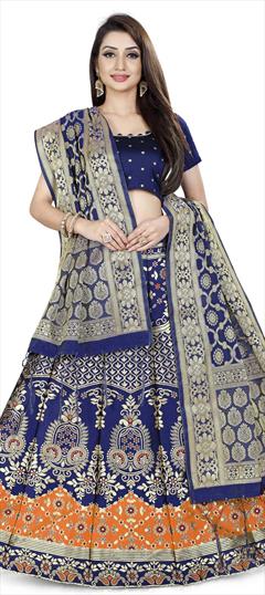 Reception Blue color Lehenga in Banarasi Silk fabric with A Line Weaving work : 1850810