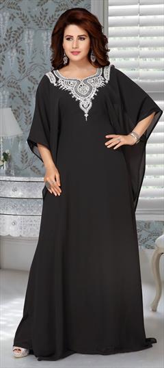 Festive, Reception Black and Grey color Kaftan in Faux Georgette fabric with Stone work : 1850880