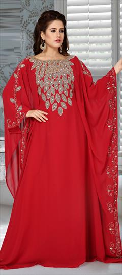 Festive, Reception Red and Maroon color Kaftan in Faux Georgette fabric with Cut Dana, Stone work : 1850881