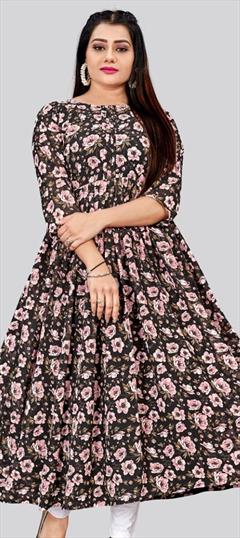 Casual Black and Grey color Kurti in Georgette fabric with Anarkali Printed work : 1850960