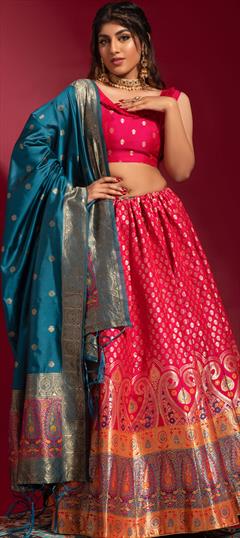 Festive, Traditional Pink and Majenta color Lehenga in Banarasi Silk fabric with A Line Weaving work : 1851014