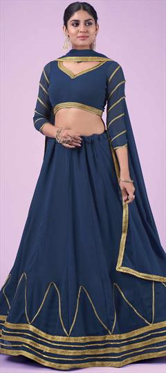 Festive, Mehendi Sangeet, Reception Blue color Lehenga in Georgette fabric with A Line Gota Patti work : 1851089