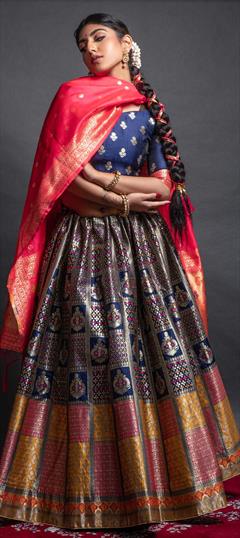 Festive, Reception Blue color Lehenga in Banarasi Silk fabric with A Line Weaving work : 1851248