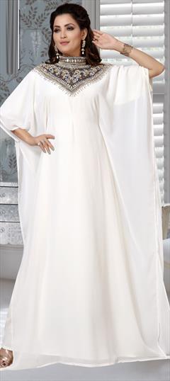 Festive, Reception White and Off White color Kaftan in Faux Georgette fabric with Bugle Beads, Cut Dana, Stone work : 1851267