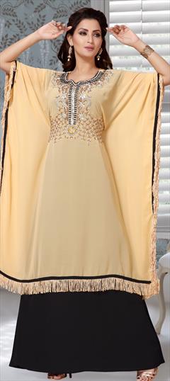 Festive, Reception Beige and Brown color Kaftan in Faux Georgette fabric with Bugle Beads, Cut Dana, Stone work : 1851276