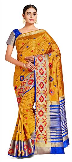 Traditional, Wedding Yellow color Saree in Kanjeevaram Silk, Silk fabric with South Zari work : 1851387
