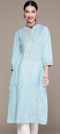 Casual Blue color Kurti in Rayon fabric with Long Sleeve, Straight Printed work : 1851524