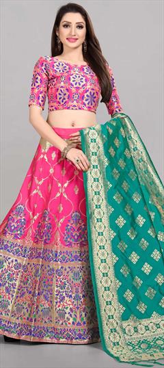 Festive, Party Wear Pink and Majenta color Lehenga in Banarasi Silk fabric with A Line Weaving work : 1851648