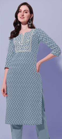 Festive, Party Wear Black and Grey color Kurti in Rayon fabric with Straight Embroidered, Printed work : 1851656