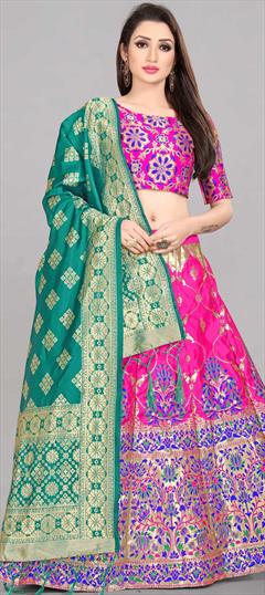 Festive, Party Wear Gold, Pink and Majenta color Lehenga in Banarasi Silk fabric with A Line Weaving work : 1851663