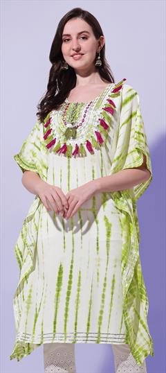 Party Wear Green color Kaftan in Rayon fabric with Trendy Embroidered, Printed, Tye n Dye work : 1851676