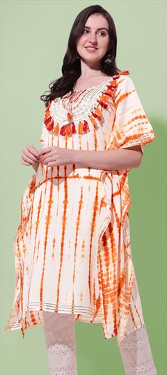 Party Wear Orange color Kaftan in Rayon fabric with Trendy Embroidered, Printed, Tye n Dye work : 1851677