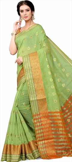 Casual, Festive Green color Saree in Cotton fabric with Classic Weaving work : 1851760