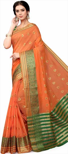 Casual Orange color Saree in Cotton fabric with Classic Weaving work : 1851769