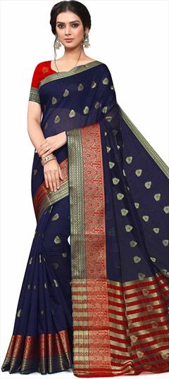 Casual Blue color Saree in Cotton fabric with Classic Weaving work : 1851773