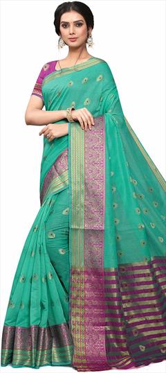 Casual Blue color Saree in Cotton fabric with Classic Weaving work : 1851798